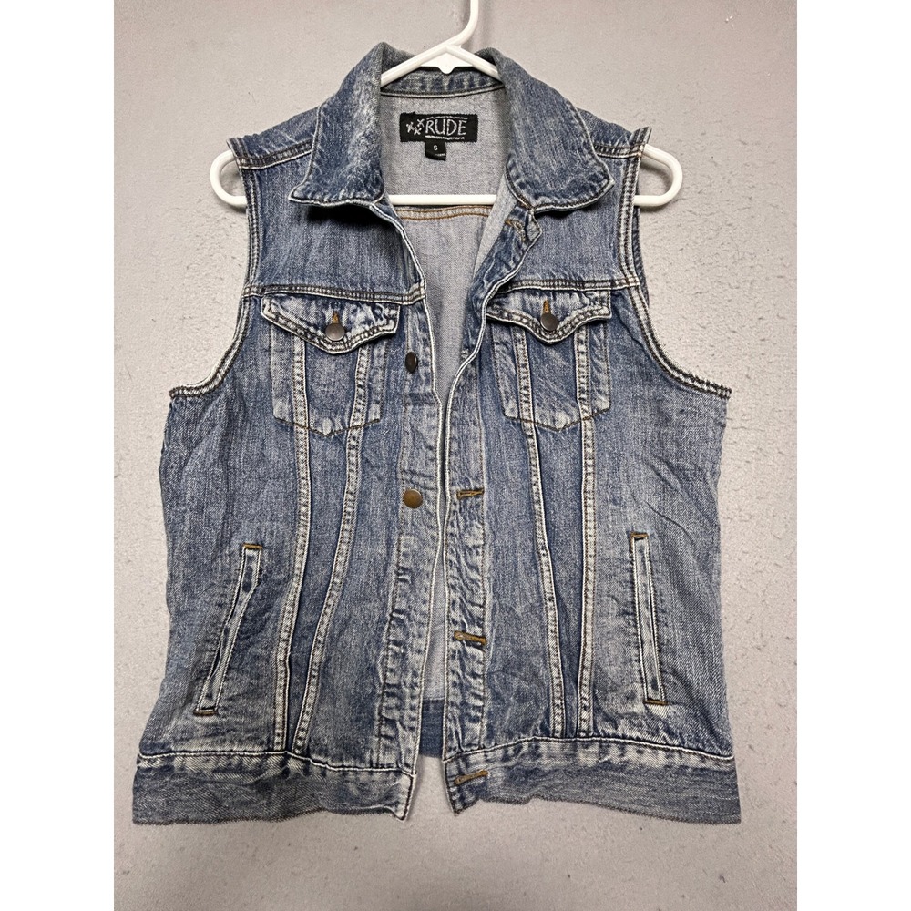 RUDE Vest 100% Cotton Denim Blue Small Mens